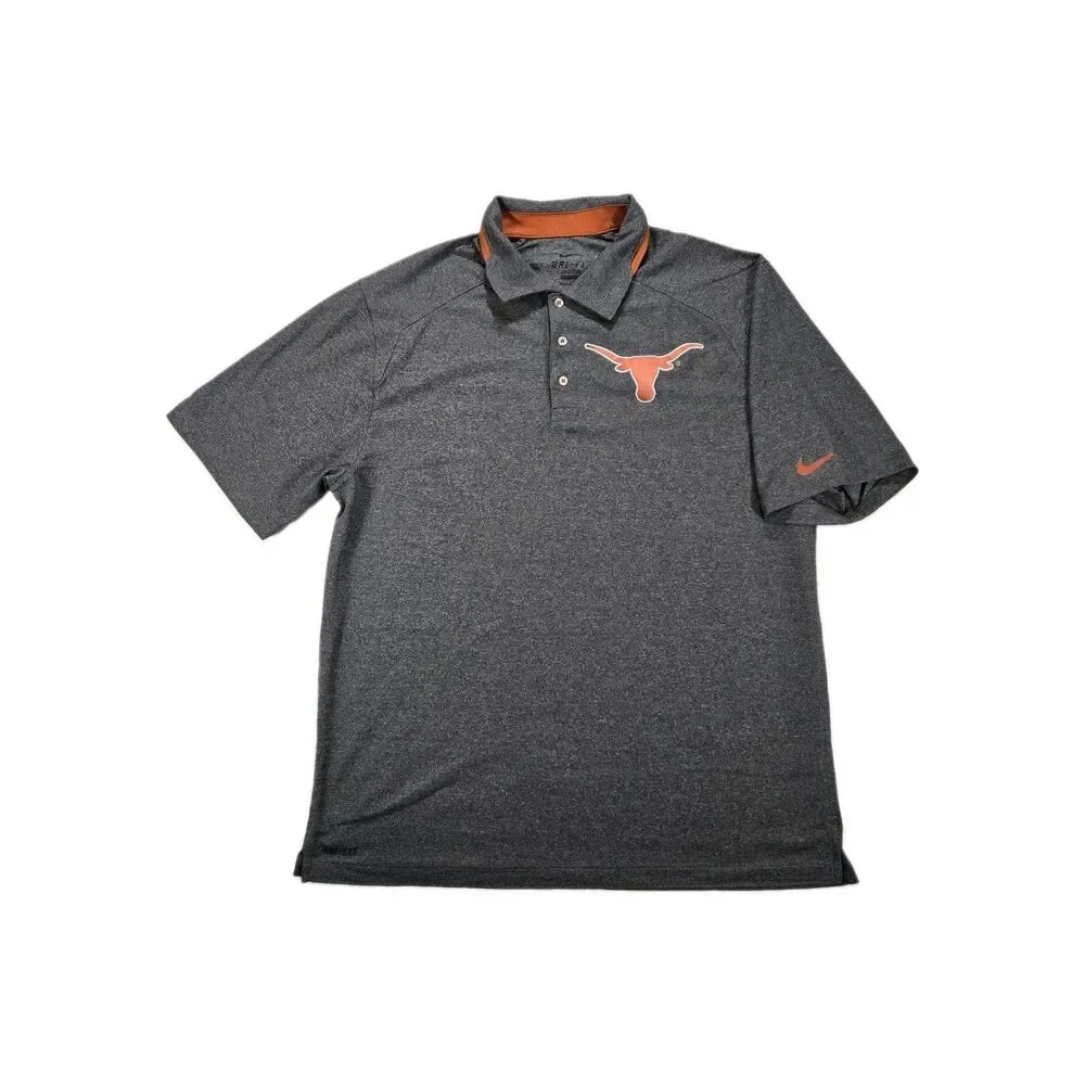 Mens Nike Dri-FIT Texas Longhorns Polo Shirt Gray Orange Performance Large SEC